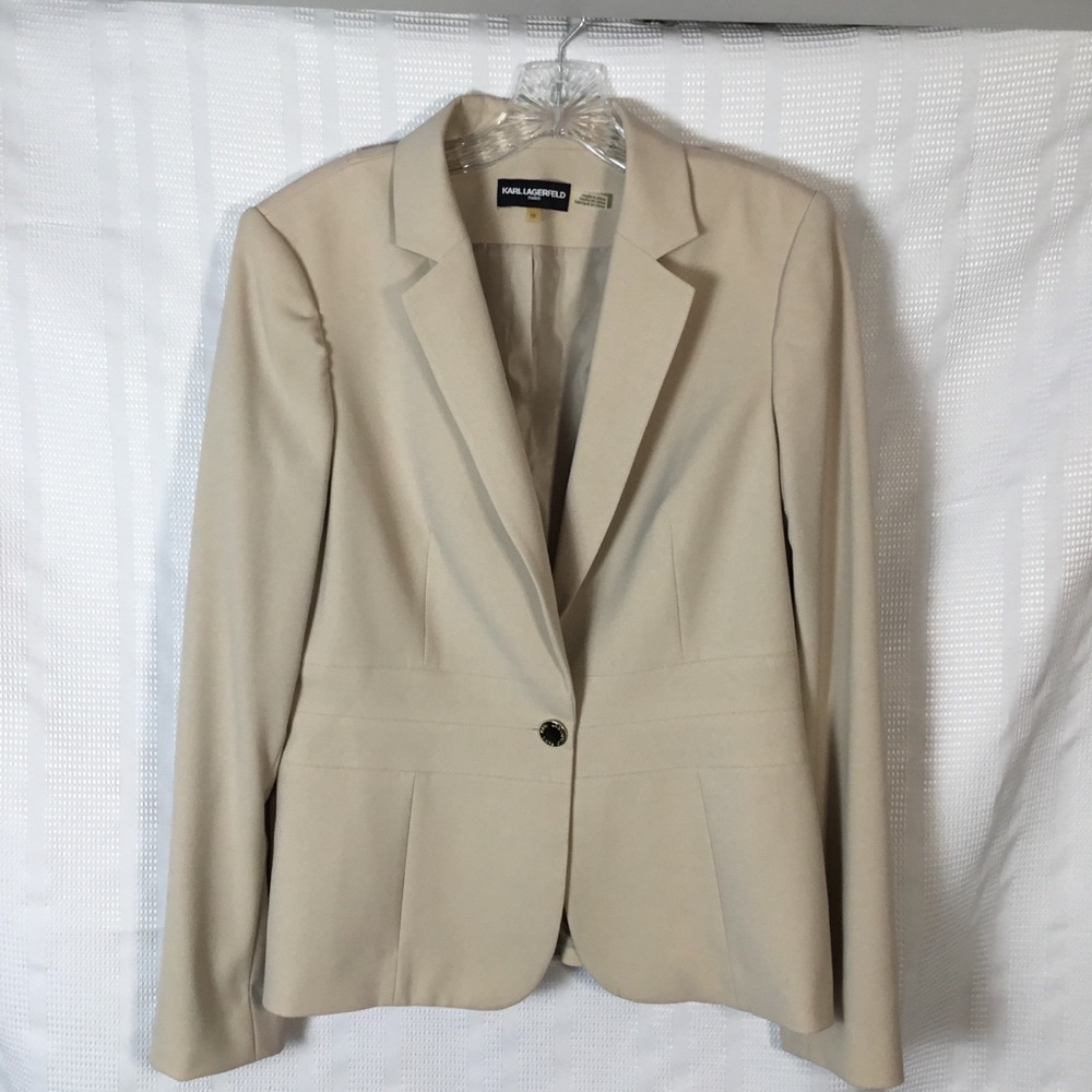 Karl Lagerfeld Paris 1 Button Tan Blazer Size 10 - Picture 3 of 15